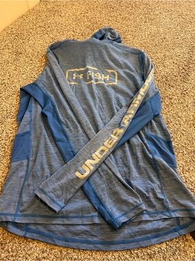 Under Armour Blue Performance Fishing Hooded Sun Protection Shirt